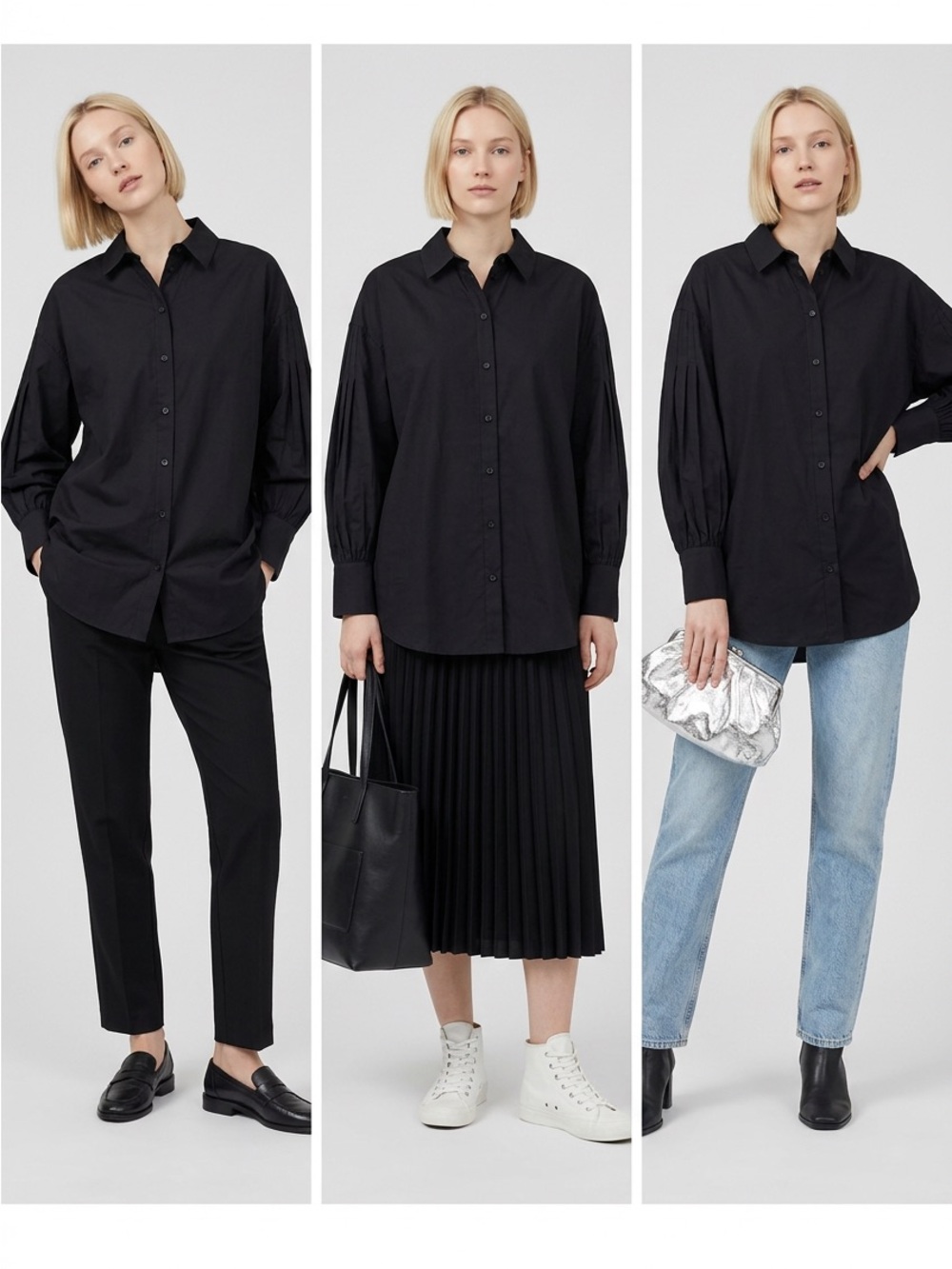 Zara Women's XS Black Oversized Long Sleeve Button Up Collared Tunic Top Shirt